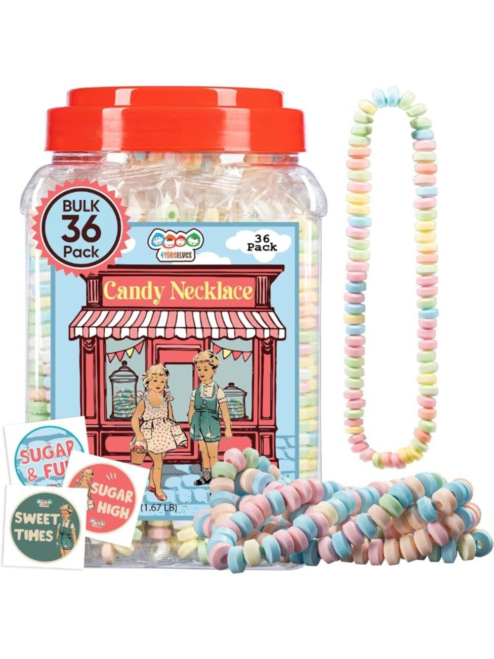 36 Individually Wrapped Candy Necklaces - Bulk Choker Party Favors for Kids
